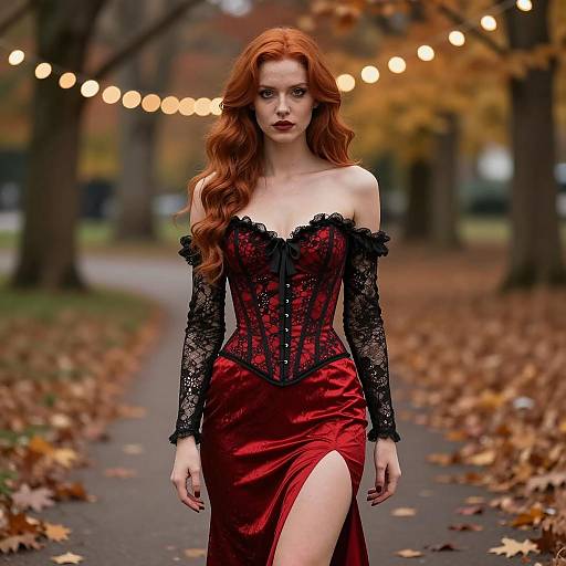 Elegant Red-Haired Woman in Halloween Costume