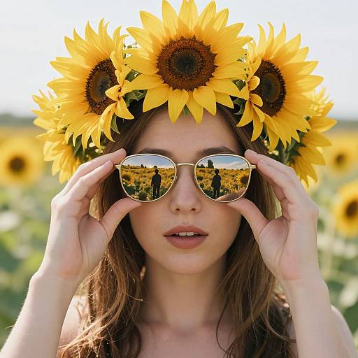 Sunflower Crown and Surreal Reflection