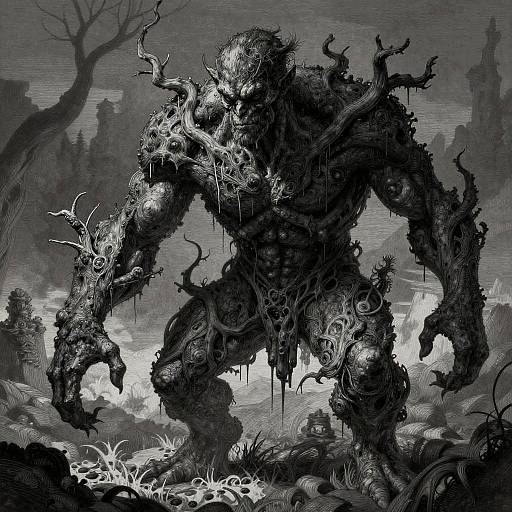 Dark Twisted Treant in Grayscale