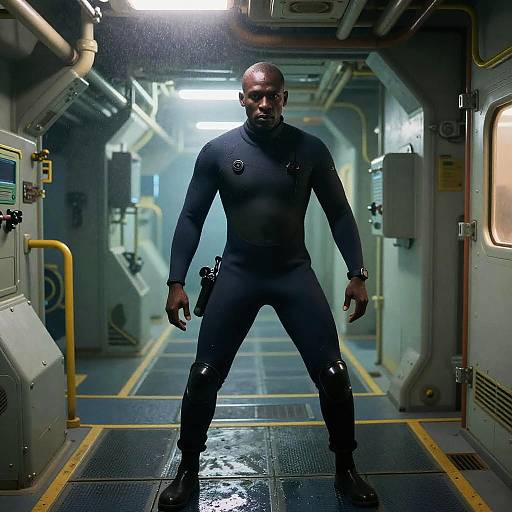 Man in Wetsuit in Underwater Research Station