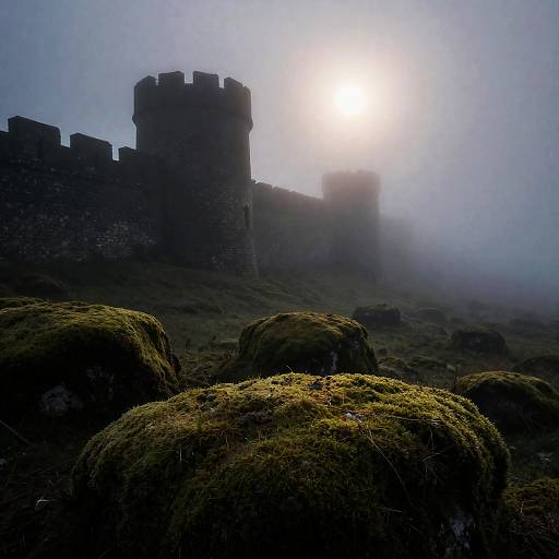 Haunting Moss Fortress in Rolling Mist