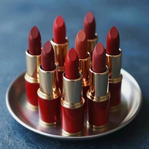 Vibrant Red Lipsticks on Metallic Plate