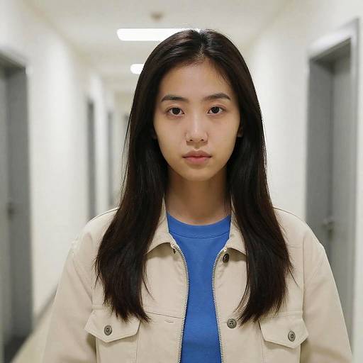 Portrait of Young Woman in Hallway