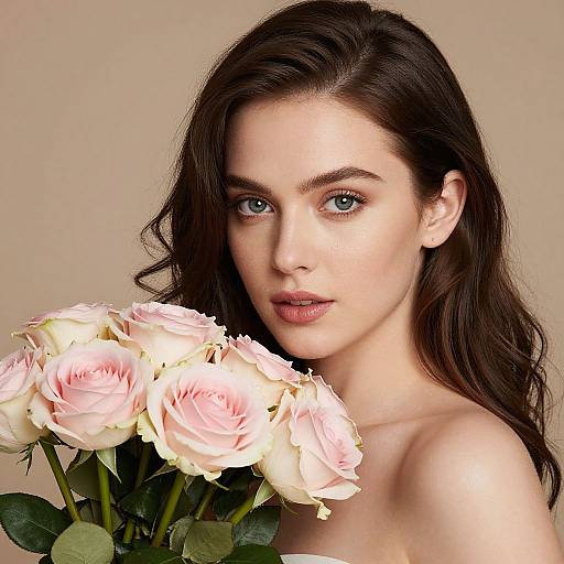 Ultrarealistic Portrait of Woman with Bouquet