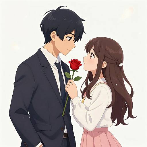 Tender Anime Couple with Rose