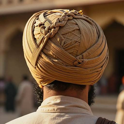 Detailed Sikh Turban in Sunlit Courtyard