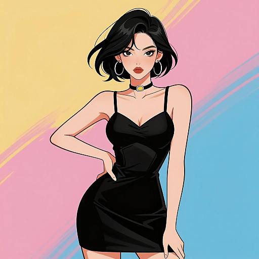 Stylish Woman in Black Dress Illustration
