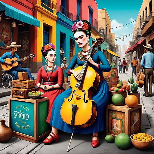 Frida Kahlo Inspired Street Musicians Art Frida Kahlo Inspired Street Musicians Art