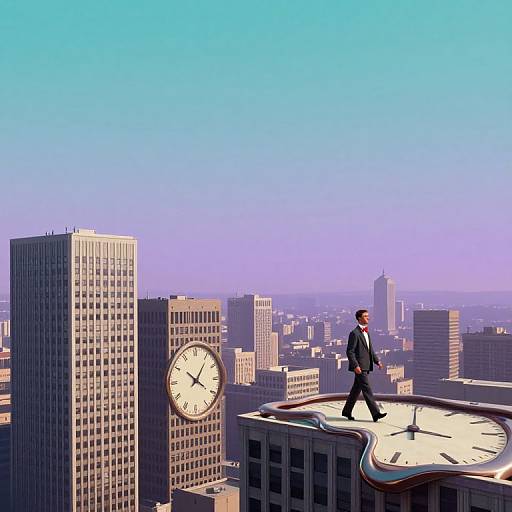 Surreal Urban Dreamscape with Nostalgic Figure