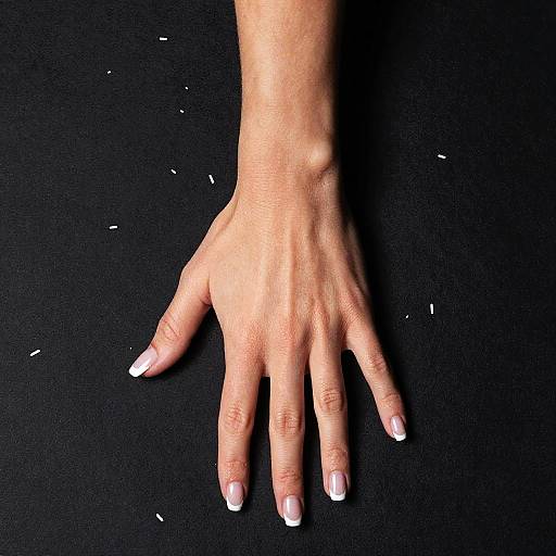 French Tip Manicure on Black Background