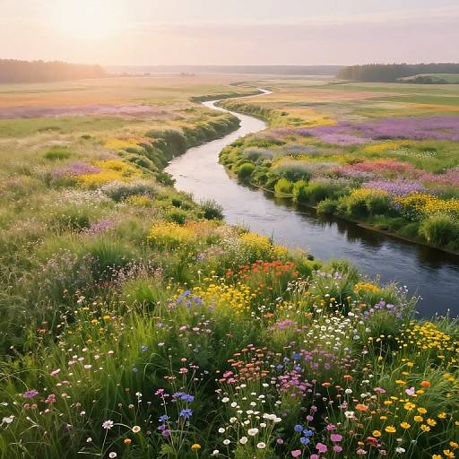 Impressionist Aerial Meadow Landscape
