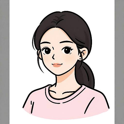 Illustration of Young Woman with Ponytail