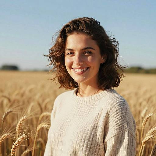 Portrait of a Smiling Woman in Wheat Field