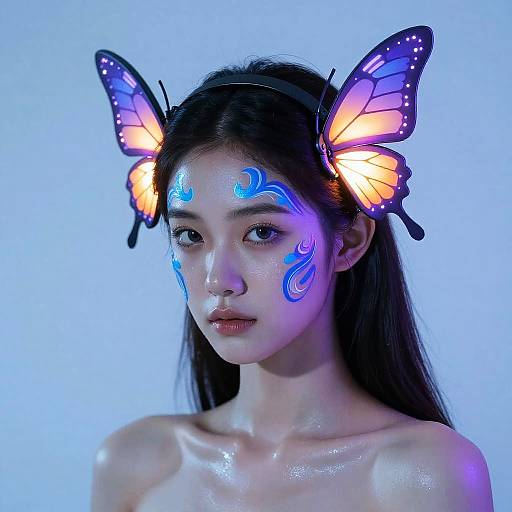 Futuristic Neon Butterfly Portrait