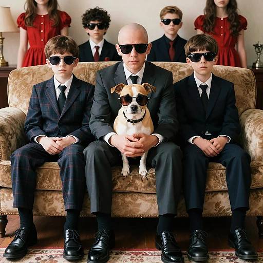 Formal Horror Scene with Boys and Dog