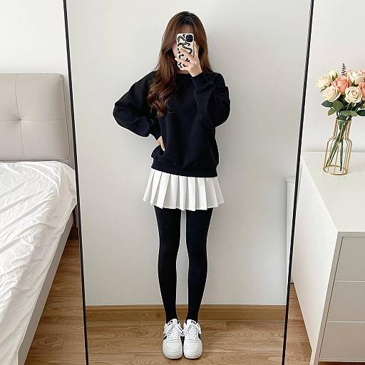 Woman Taking Mirror Selfie in Casual Outfit