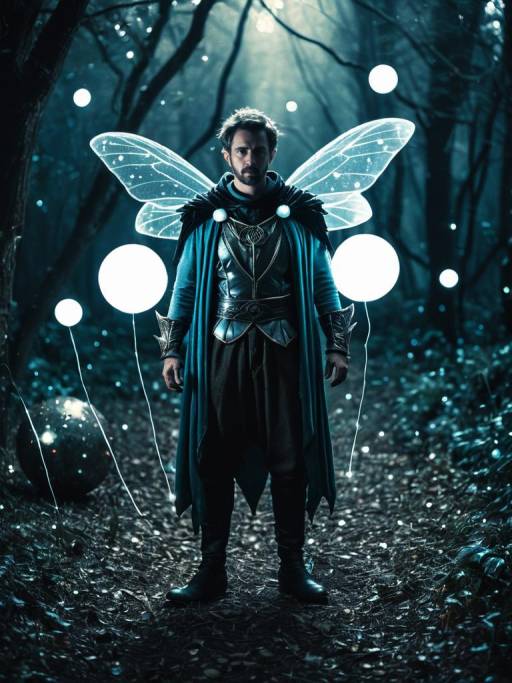 Enchanted Male Fairy Surrounded by Orbs