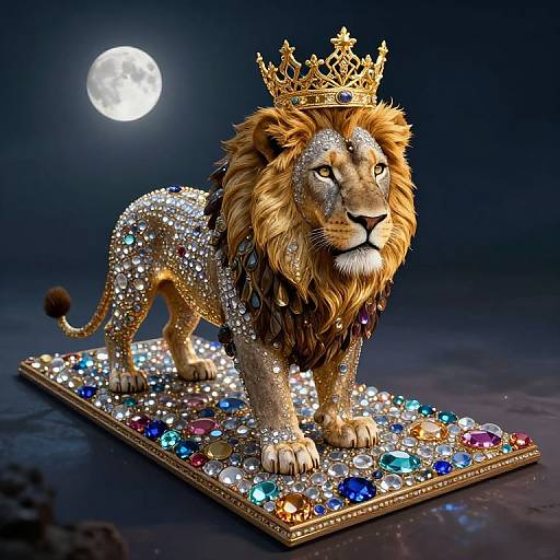 Surreal Crowned Lion on Gemstone Board