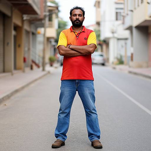 Bearded Man Standing on Street