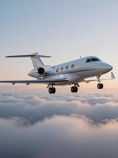 Polished Silver Business Jet Above Clouds