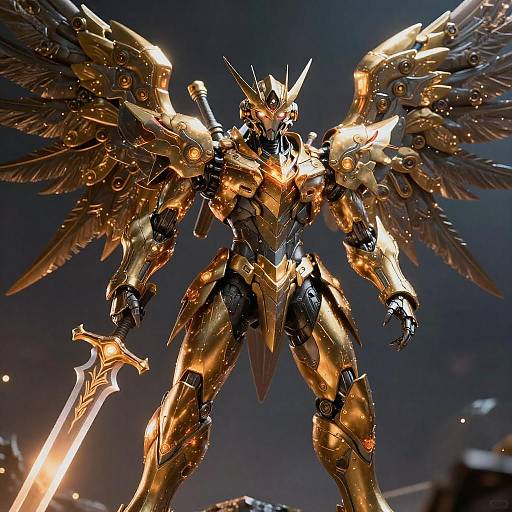 Glowing Mecha Paladin with Cosmic Wings
