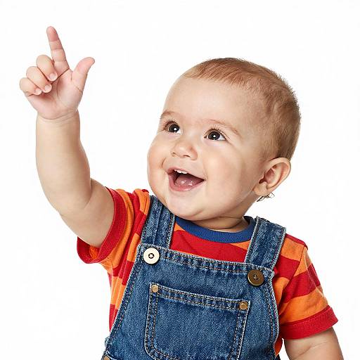 Smiling Baby in Denim Overalls
