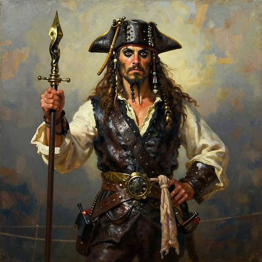 Valiant Pirate Captain Oil Painting
