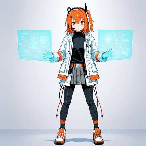 Futuristic Android Girl with Holograms