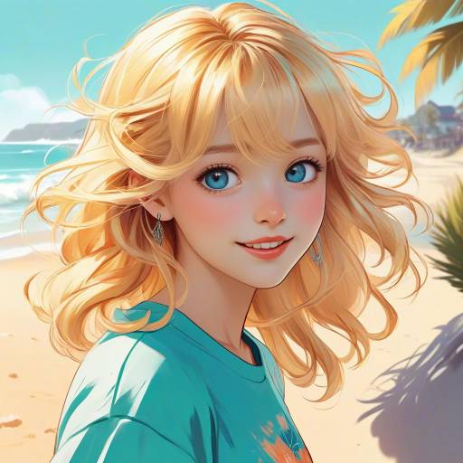 Cheerful Anime Beach Scene Illustration
