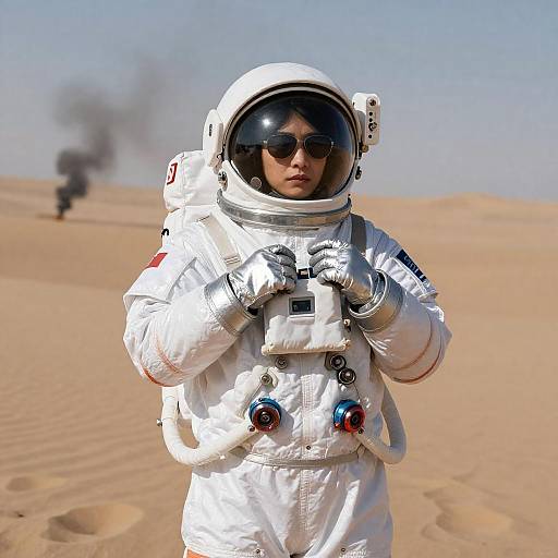 Determined Astronaut in Desert Landscape