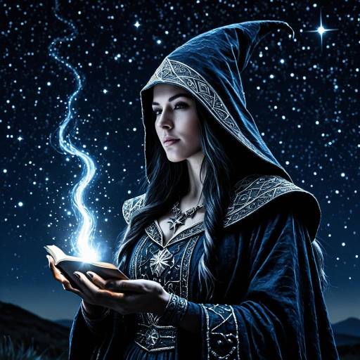 Sorceress Casting Spell Under Starry Night Sorceress Casting Spell Under Starry Night