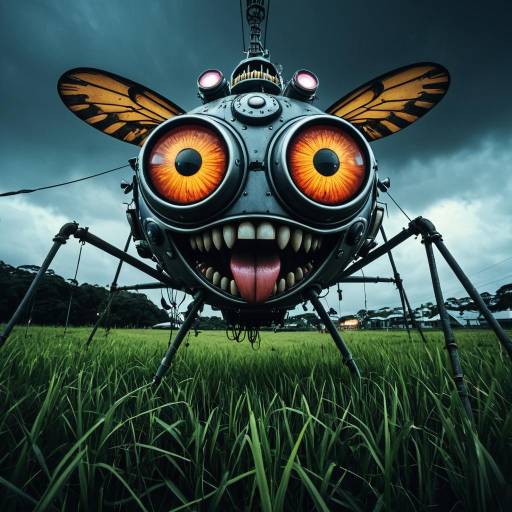 Giant Mechanical Fly Sculpture in Field