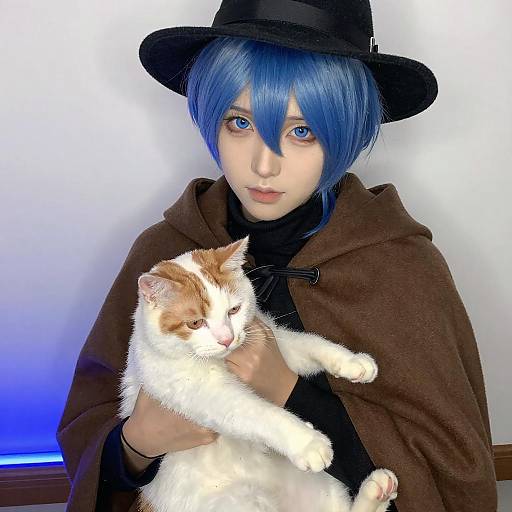 Portrait of Blue-Haired Person with Cat