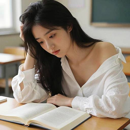 Captivating Student in Oversized Blouse