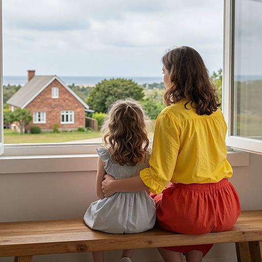 Mother and Daughter by Window Bench