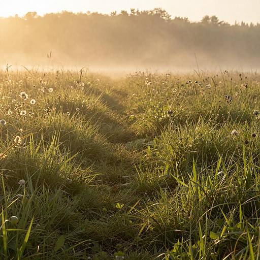 Sunlit Meadow at Dawn or Dusk