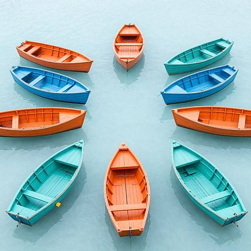 Colorful Wooden Rowboats on Water