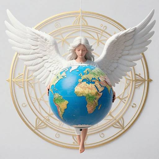 Heavenly Angel Holding Globe with Mandala Background
