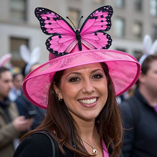 Woman in Pink Butterfly Hat