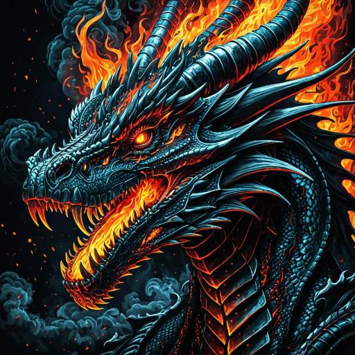 Fiery Dragon Breathing Flames and Smoke