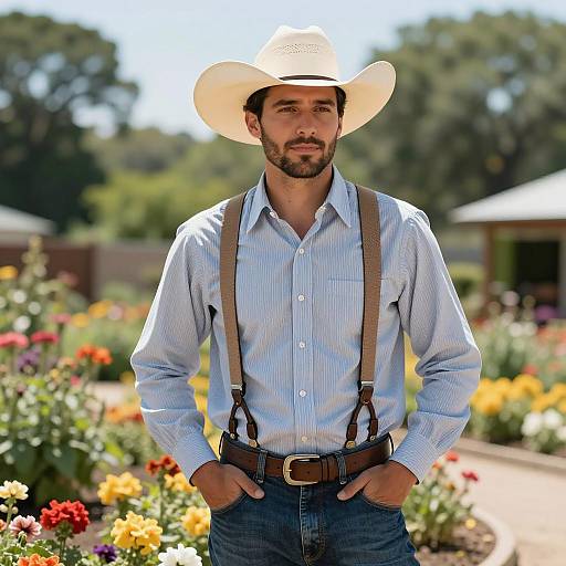 Handsome Man in Colorful Garden Portrait