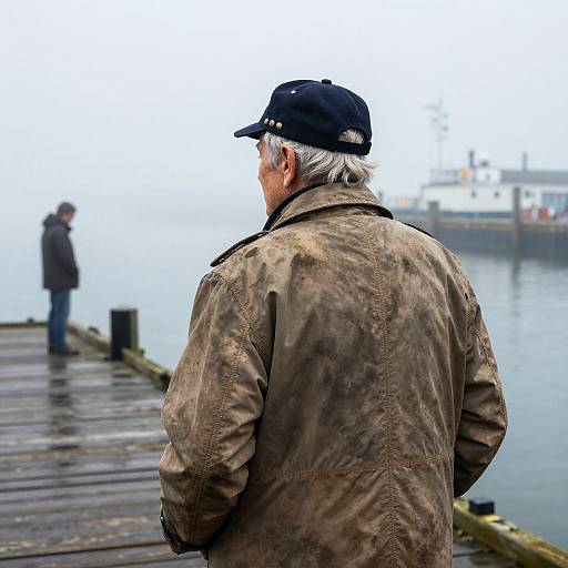 Elderly Sailor on Misty Pier