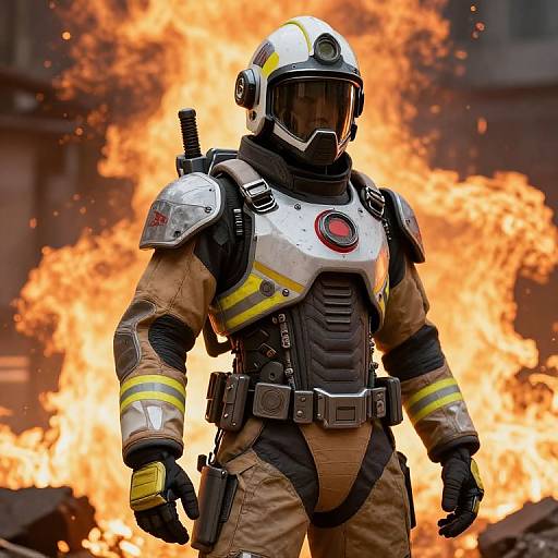 Futuristic Firefighter in High-Tech Suit