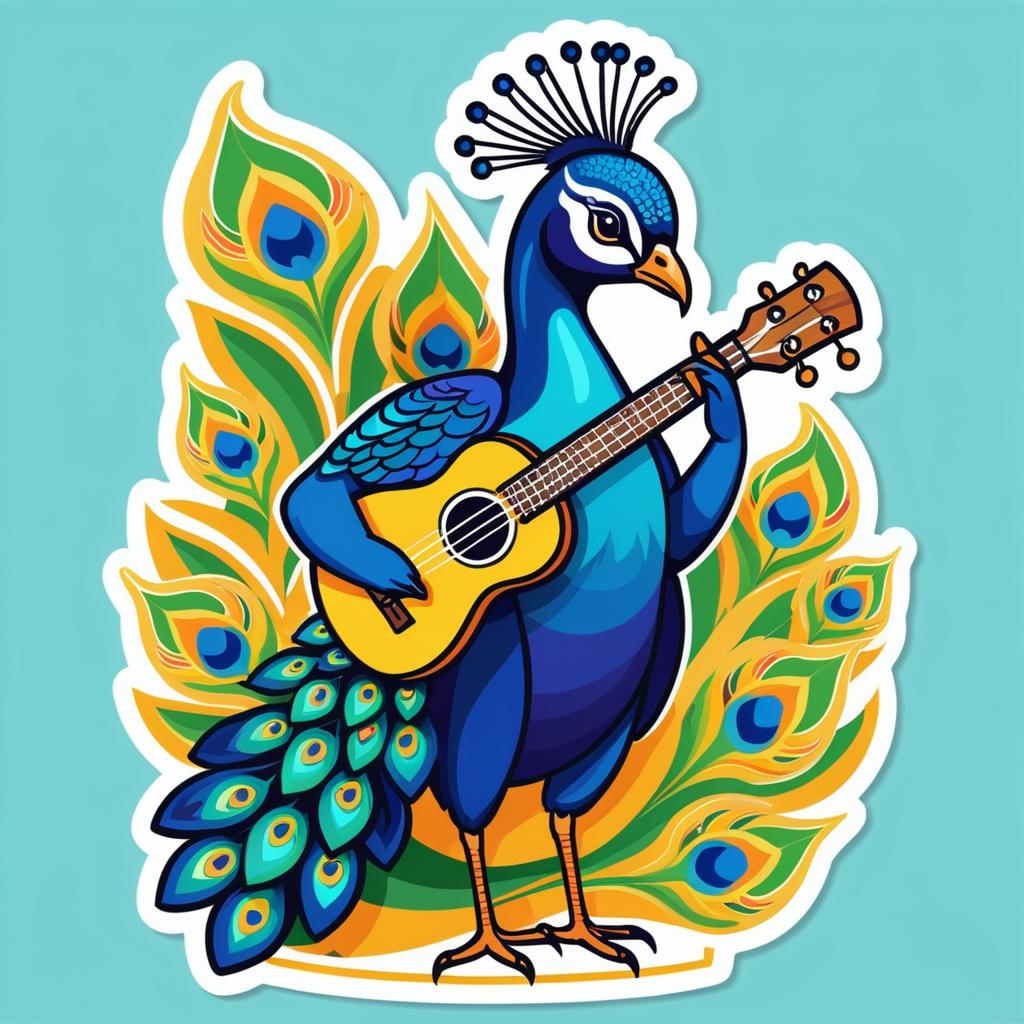 Cheerful Peacock with Ukulele Sticker