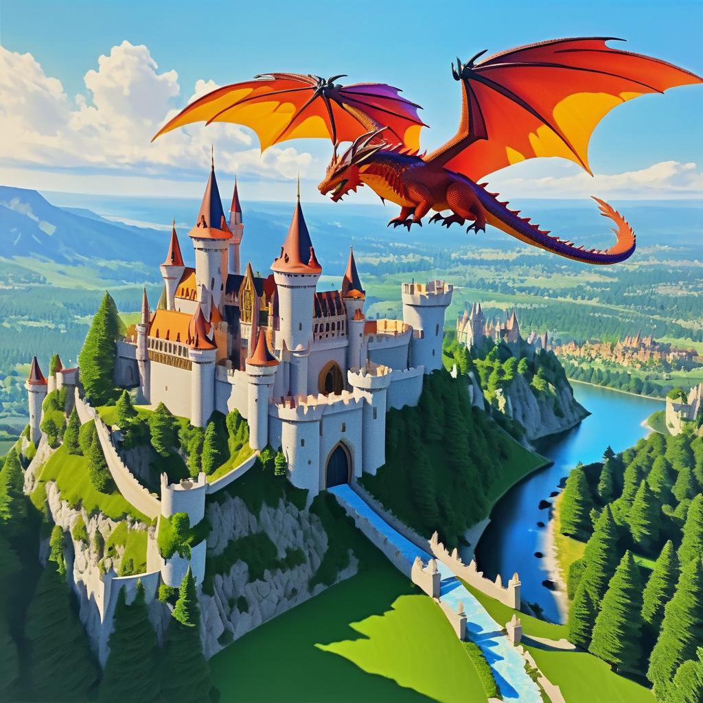 Majestic Dragon over Medieval Castle Art