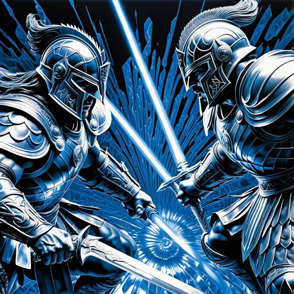 Fierce Gladiators in Op Art Combat