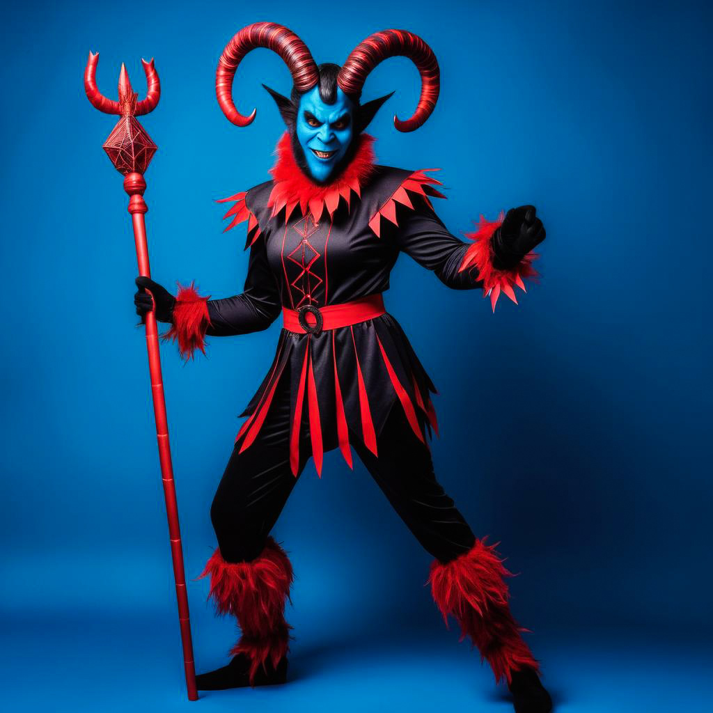 Playful Youth in Vibrant Krampus Costume