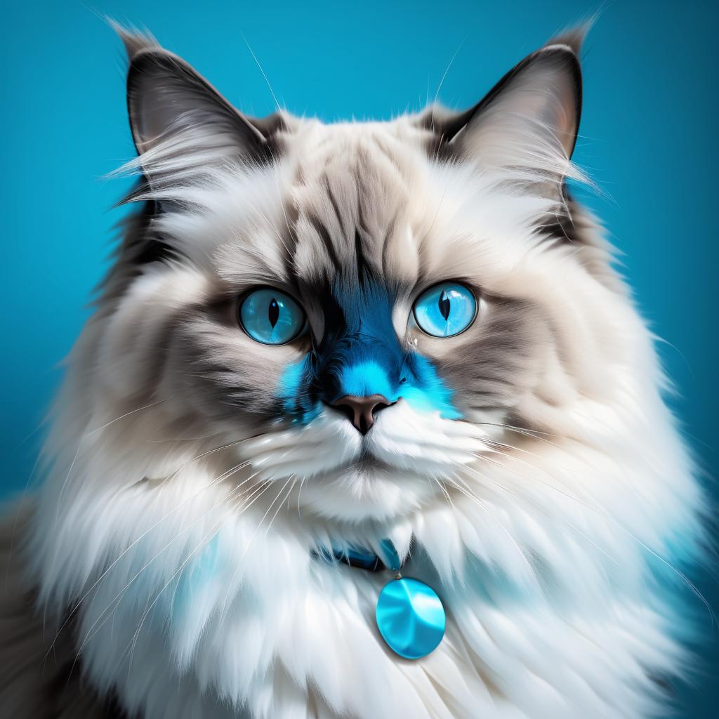 Lifelike Ragdoll Cat Portrait in Turquoise