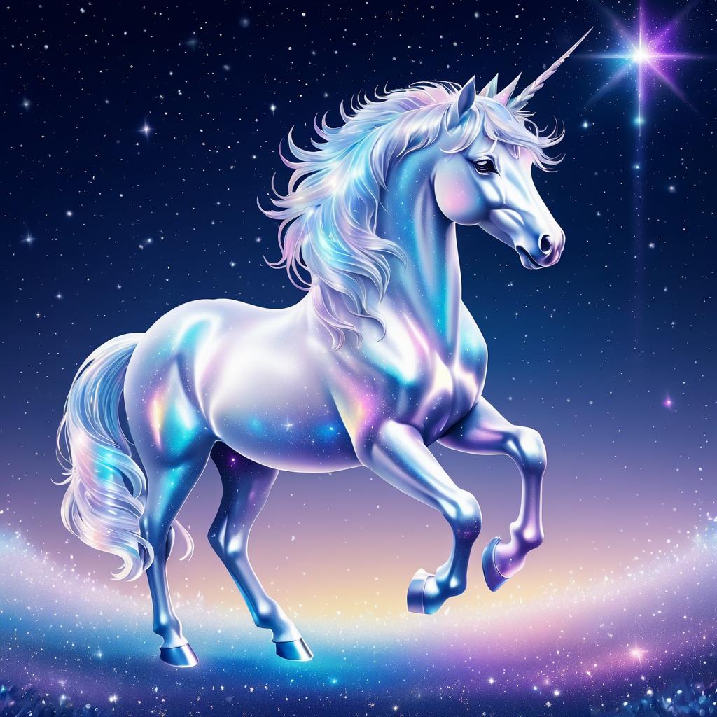 Iridescent Crystal Unicorn in Ethereal Night