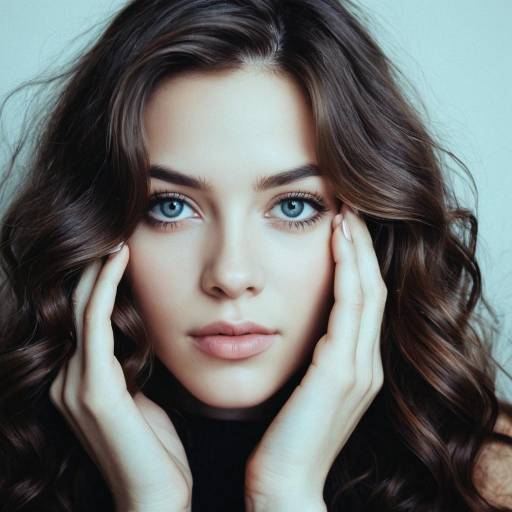 Portrait of Young Woman with Blue Eyes and Wavy Hair